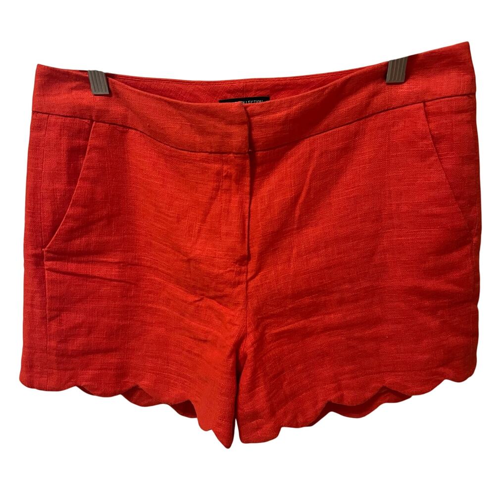 Linen Blend Shorts Women's Red Size 8 Scalloped Hem Detail EUC coconut girl chic